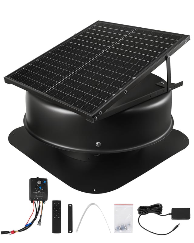 Solarbetriebener Ventilator, 50 W Solar-dachventilator Mit Thermostat, Fernbedienung, 84950 L/min Luftstrom, Integrierter Rauchsensor Mit Automatischer Abschaltung Zum Kühlen & Entfeuchten - Vevor