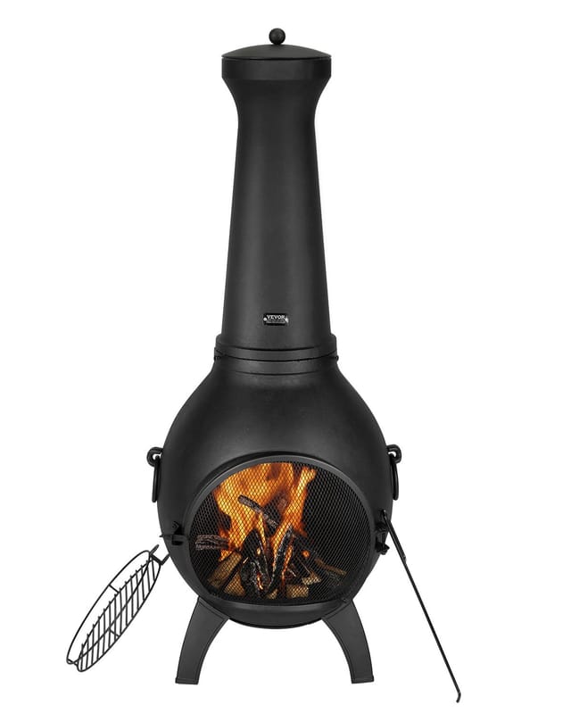 Gartenkamin, 52x50x130 Cm, Terrassenofen Feuerstelle, Aztekenofen Zum Grillen & Wärmen, Inkaofen Mit Grillgitter, Kaminmantel & Rostfreiem Kamindeckel, Für Terrasse/garten/hinterhof