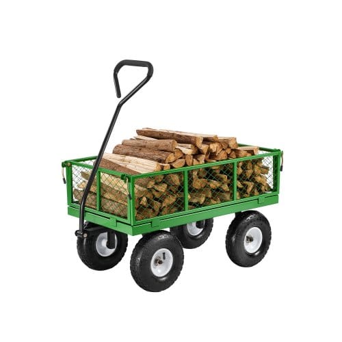 Bollerwagen 300 Kg, Transportwagen, Gartenwagen, Gerätewagen, Handwagen Aus Metall Für Den Außenbereich Mit Reifen, Abnehmbaren Seitenteilen Aus Netzmaterial & Um 180° Drehbarem Griff