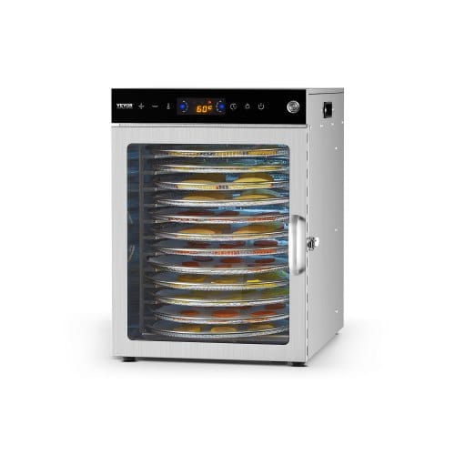 Dörrgerät Dörrautomat 12 Edelstahlschalen, Elektrischer 800 W Futtertrockner Mit Einstellbarer Temperatur, Gefriertrockner Für Trockenfleisch Fleisch Obst Gemüse Kräuter Hundeleckerlis