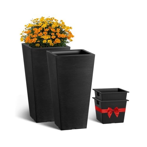Blumentopf, 2er Set, Großer Pflanzentopf 570 Mm, Modernes Design, Integriertes Effizientes Drainagesystem, Pflanzenkübel, Blumenkübel, Topf Für Veranda, Patio, Außen, Innen, Schwarz