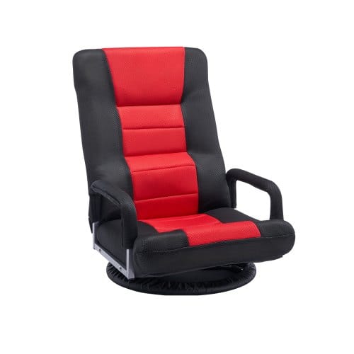 Drehbarer Boden Gamingstuhl Mit Armlehnen (360° Drehbar) Bodensofa Mit 6 Einstellbaren Positionen & Rückenlehne & Lendenwirbelstütze, Video-liegesofa Zum Fernsehen Und Lesen, Rot/schwarz