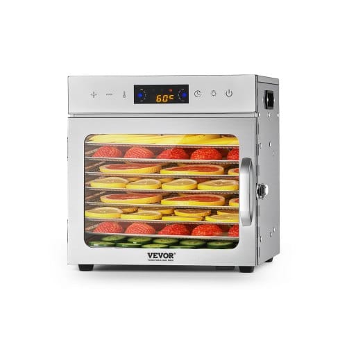 Dörrgerät Dörrautomat 8 Edelstahlschalen, Elektrischer 400 W Futtertrockner Mit Einstellbarer Temperatur, Gefriertrockner Für Trockenfleisch Fleisch Obst Gemüse Kräuter Hundeleckerlis