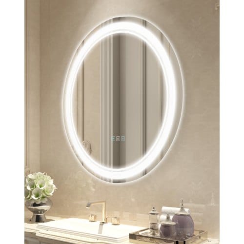 Led-badezimmerspiegel Runder Kosmetikspiegel (60 Cm) Mit Front- Und Hintergrundbeleuchtung, Beschlagfreier Memory-spiegel Stufenlos Dimmbarer Badezimmerspiegel Mit 3 Farbtemperaturen Wandmontage