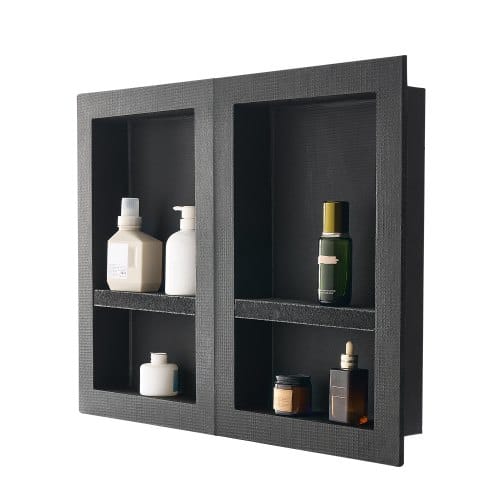 Duschnische, 40,6 X 61 Cm + 40,6 X 61 Cm Wandnische Mit Beweglichem Regal, 10,2 Cm Dicker Moderner Seifen- & Shampoo-aufbewahrungs-organizer, Schwarz Für Badezimmerdusche