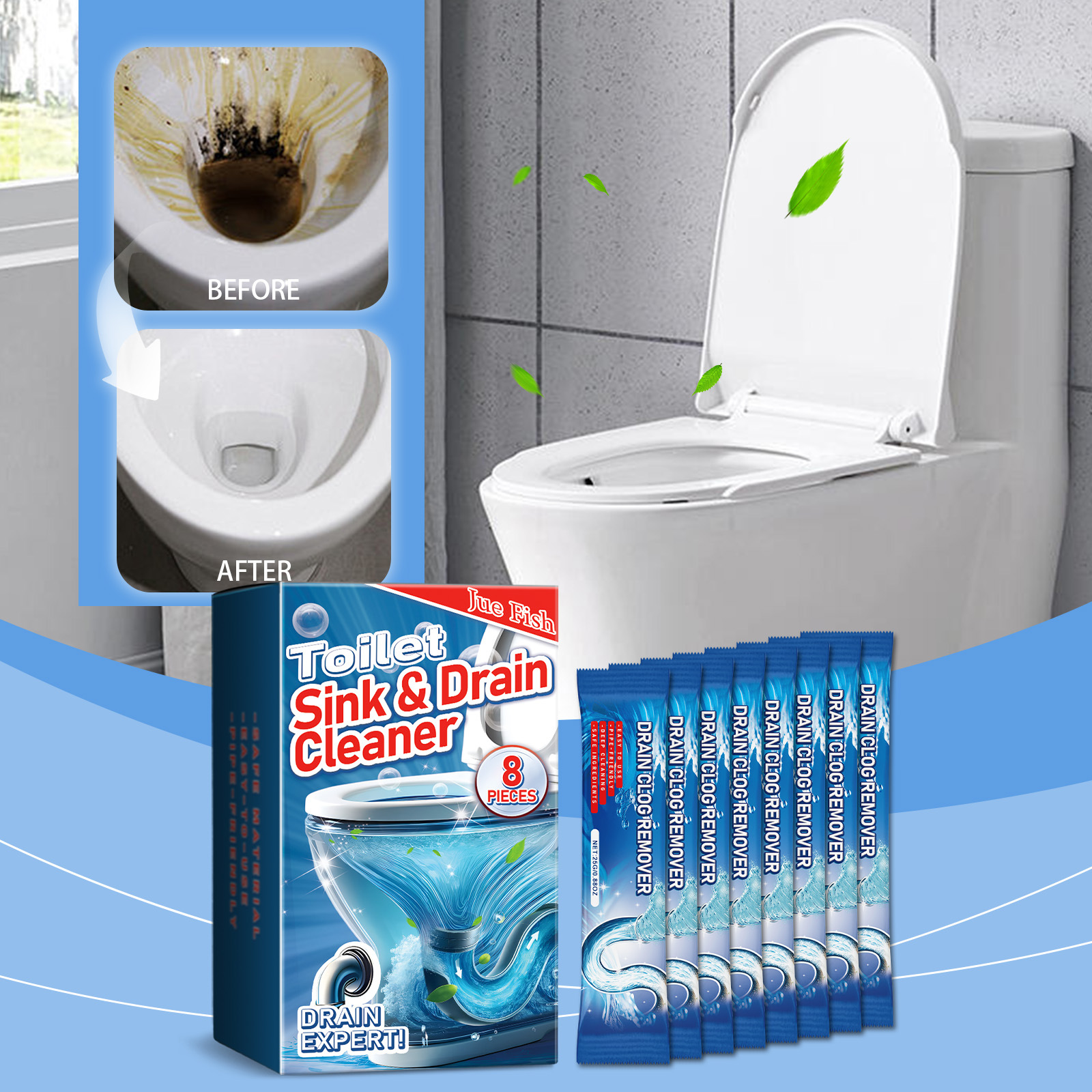 Rohrreinigungspulver Für Küchen- Und Badezimmerabflussrohre – Geruchsneutralisierendes Und Reinigendes Pulver (8 Stück) -- De