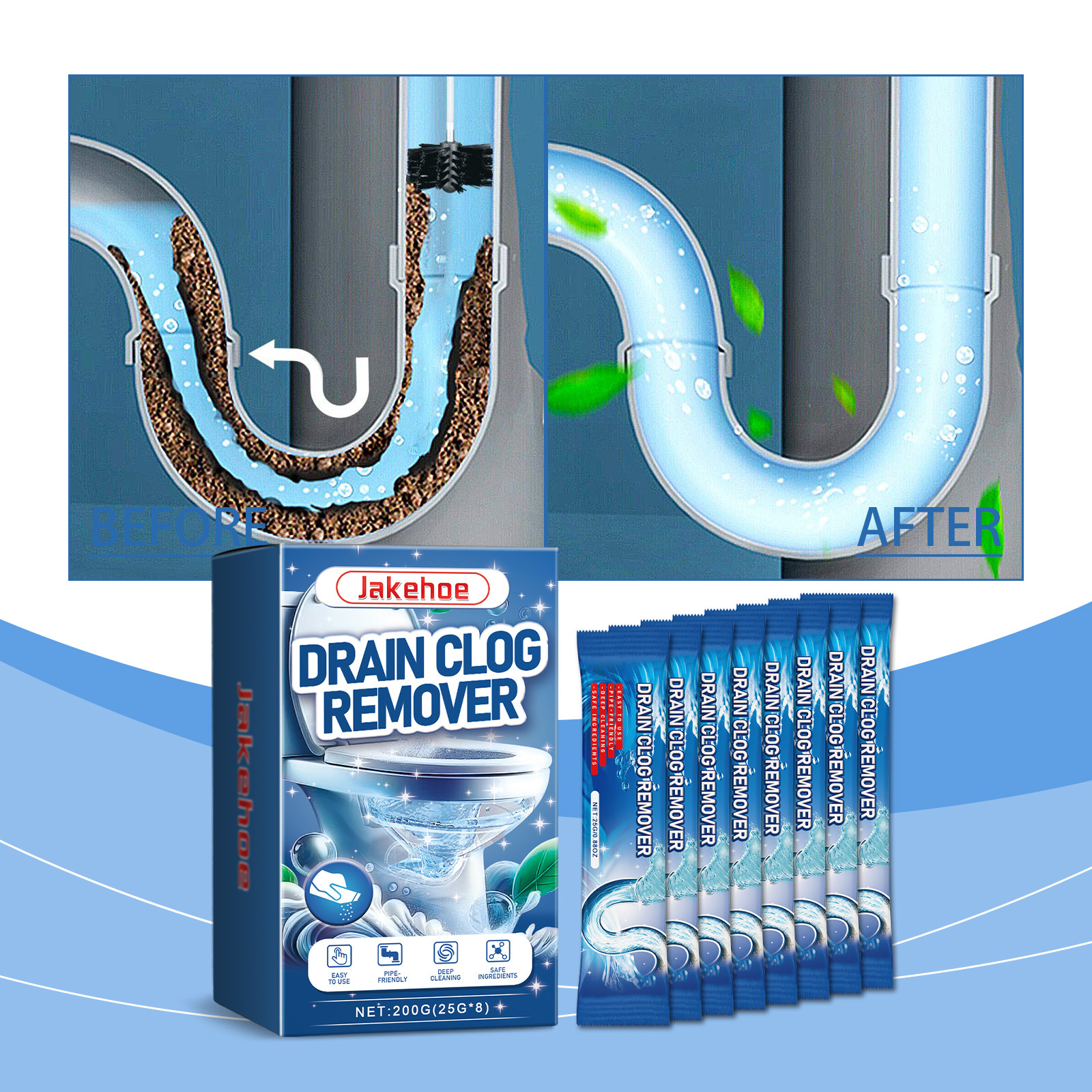 Rohrreinigungspulver Für Badezimmerrohre, Toiletten, Bodenabläufe Und Küchenabflüsse – 25 G × 8 Stück -- De
