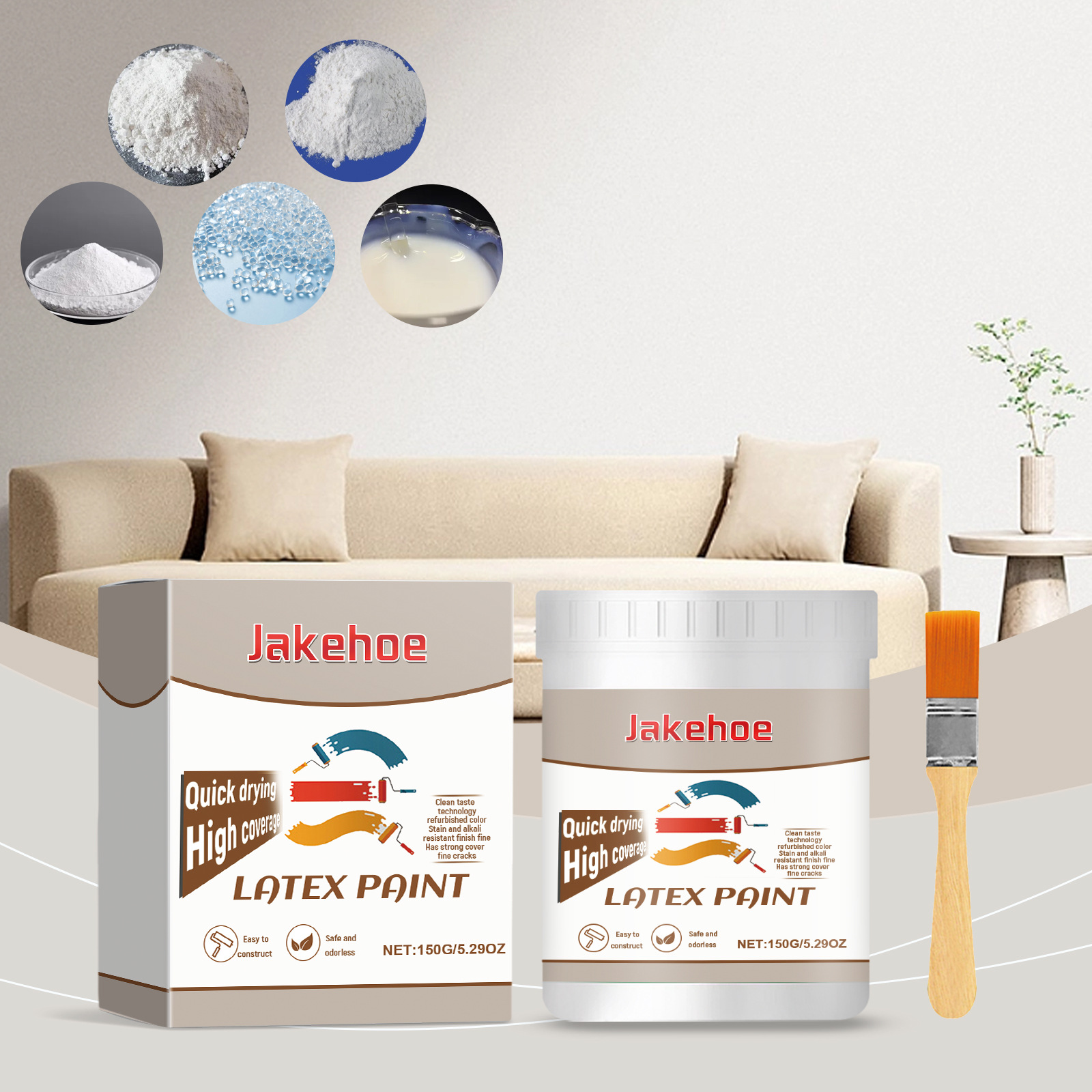 Wandrenovierungsfarbe, Haushaltsreinigung, Abdecken Von Wandflecken Und Ölflecken, Auftragen Von Wandrenovierungsfarbe – 150 G + Pinsel -- De