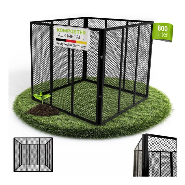 Metall Komposter 800 l, Gitterkomposter mit Stecksystem, rostfrei, ideal für Gartenabfälle & Küchenreste, verzinkter Stahl – Schwarz - Juskys