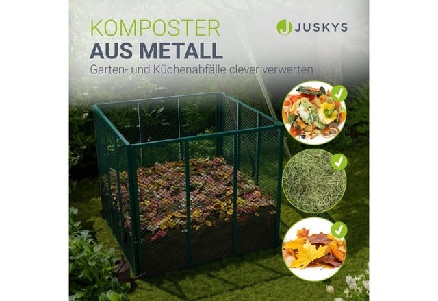 Metall Komposter 450 l, Gitterkomposter mit Stecksystem, rostfrei, ideal für Gartenabfälle & Küchenreste, verzinkter Stahl – Dunkelgrün - Juskys