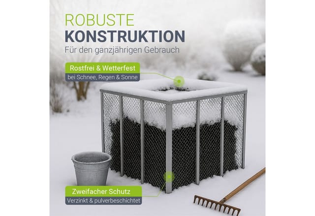 Juskys Metall Komposter 450 L, Gitterkomposter mit Stecksystem, rostfrei, ideal für Gartenabfälle & Küchenreste, verzinkter Stahl – Silber