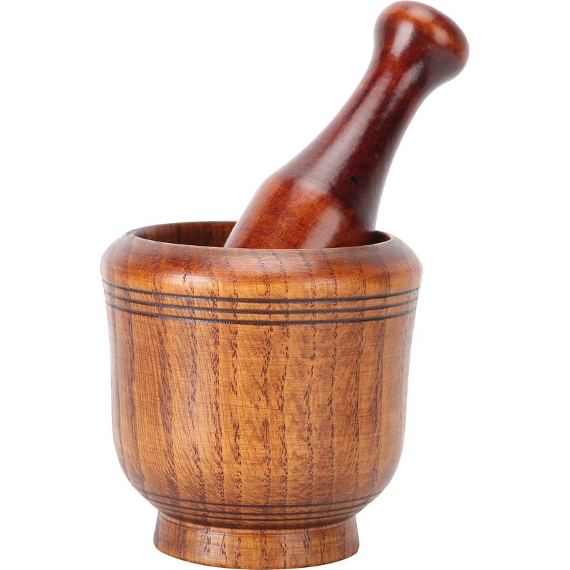 Holzmörser Und Stößel Zum Zerkleinern Von Knoblauch, Ingwer Und