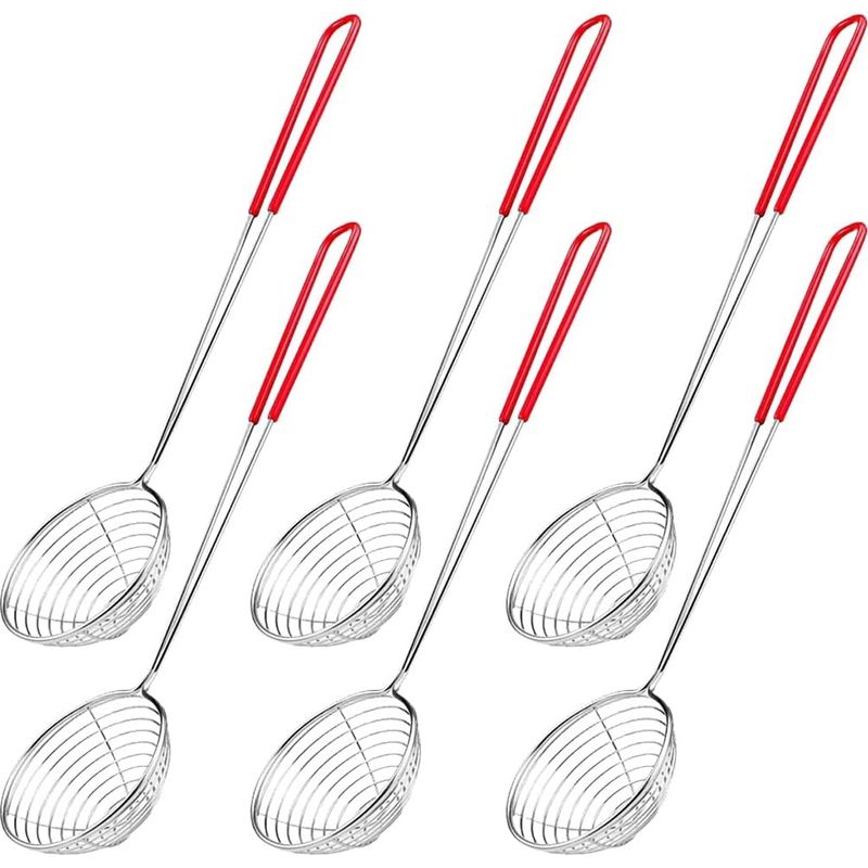 6-teiliges Schaumlöffel- Und Löffelset Aus Rotem Und Silbernem Edelstahl