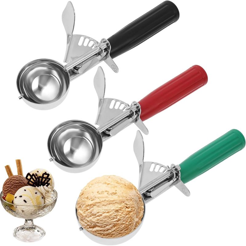 Set Mit 3 Eiskugelportionierern Mit Auslösemechanismus. Aus Edelstahl.