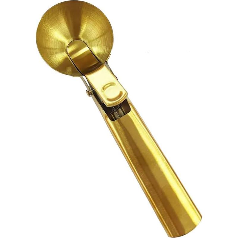 Set Mit 2 Goldenen Eiskugelportionierern Aus Edelstahl