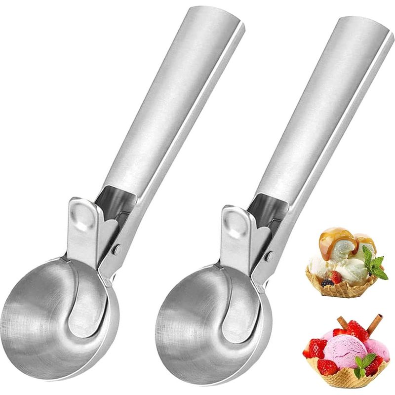 Set Mit 2 Großen Eiskugelportionierern Aus Edelstahl Mit Auslöser.