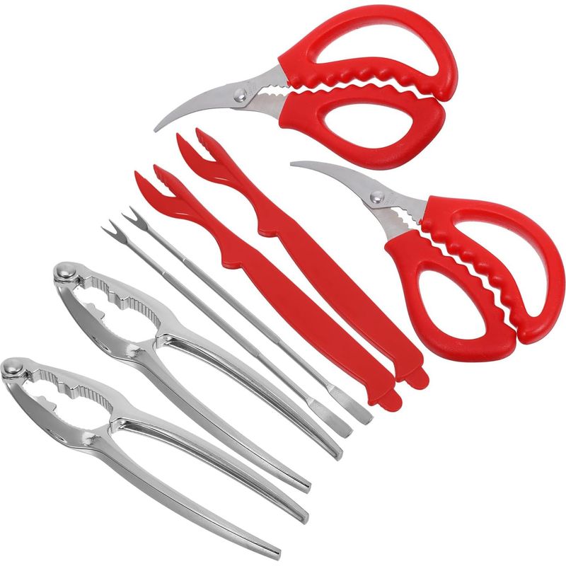 Meeresfrüchte-besteckset Inklusive Krabbenzange Und -gabel (8-teilig).