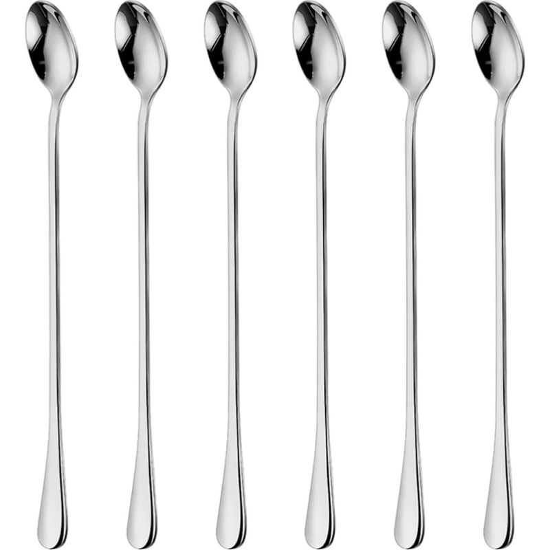 Set Mit 6 Silberfarbenen Eiscremelöffeln Aus Edelstahl Mit Langen Griffen