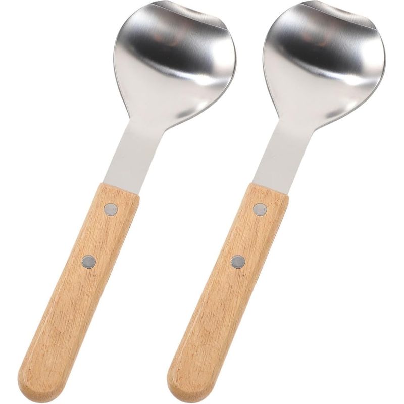 2-teiliges Eisportionierer-set Aus Edelstahl Mit Holzgriff