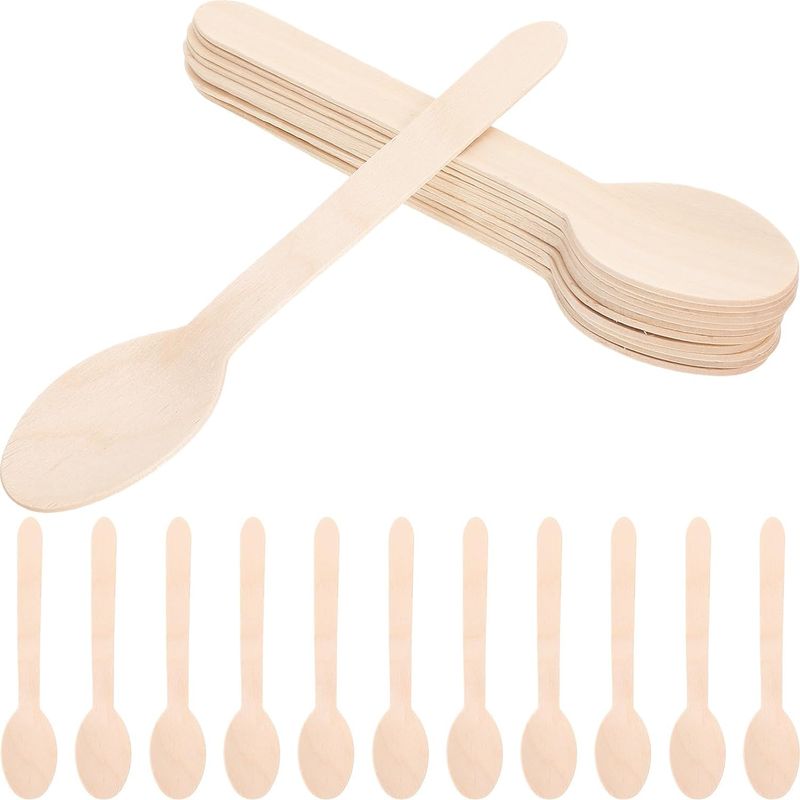Set Mit 100 Kleinen Eiscremelöffeln Aus Naturholz