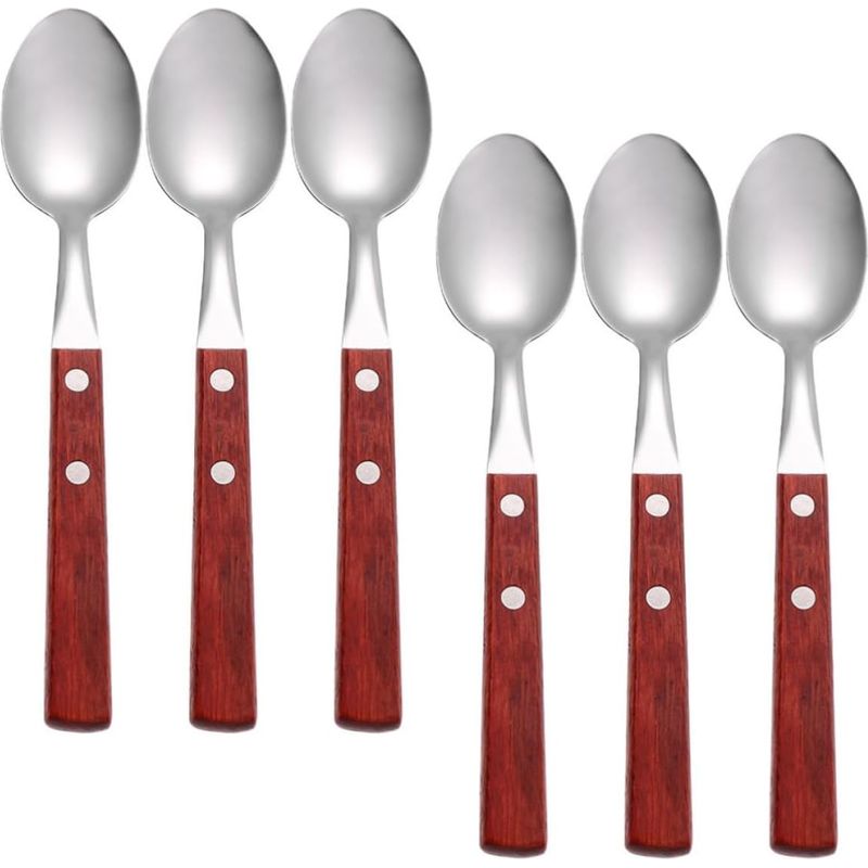 Set Mit 6 Eiscremelöffeln Aus Edelstahl Mit Roten Holzgriffen