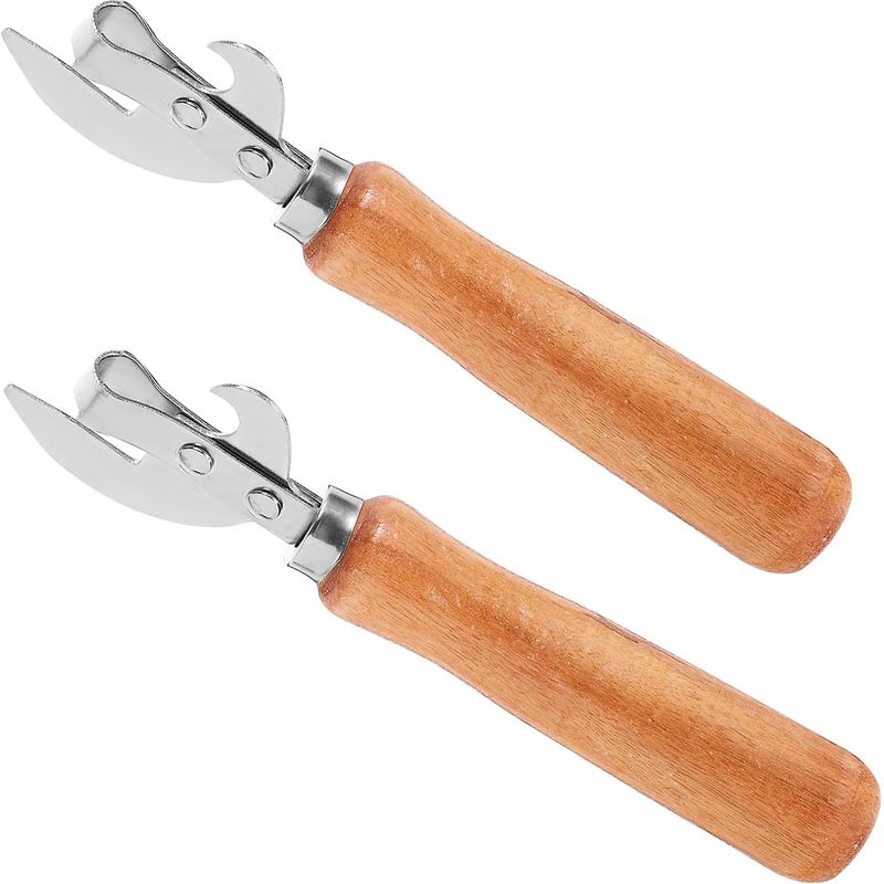 2-teiliges Manuelles Dosenöffner-set Mit Griff Aus Holz Und Edelstahl