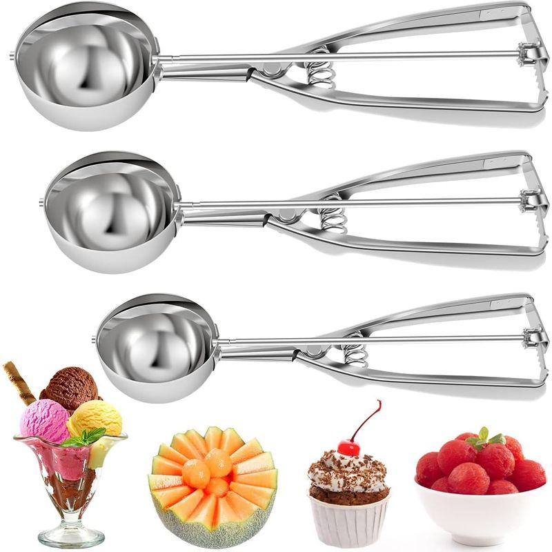 Set Mit 3 Eiskugelportionierern Aus Edelstahl