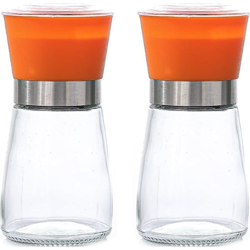 Set Aus 2 Manuellen Gewürzmühlen Aus Edelstahl Mit Behälter