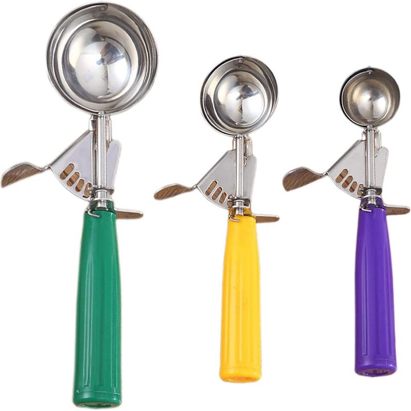 Set Mit 3 Eiskugelportionierern Aus Edelstahl Mit Gelbem Auslöser