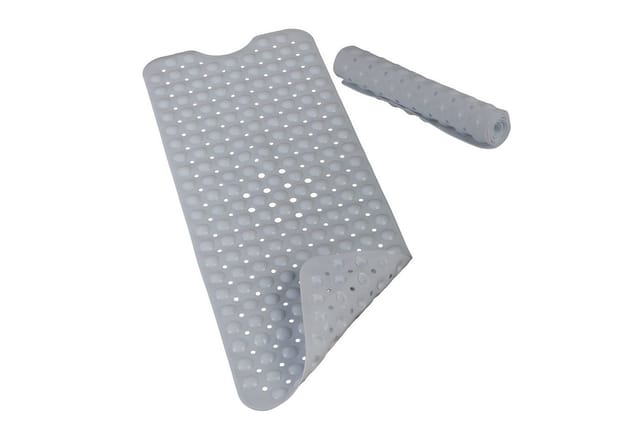 Relaxdays - Badewannenmatte, mit Saugnäpfen, pvc, Kinder & Erwachsene, BxT: 97 x 39 cm, rutschfeste Wannenmatte, grau