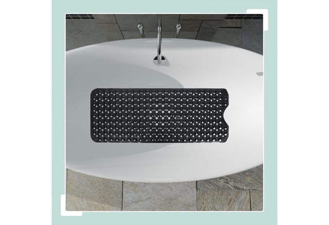 Relaxdays Badewannenmatte, mit Saugnäpfen, PVC, Kinder & Erwachsene, BxT: 97 x 39 cm, rutschfeste Wannenmatte, schwarz