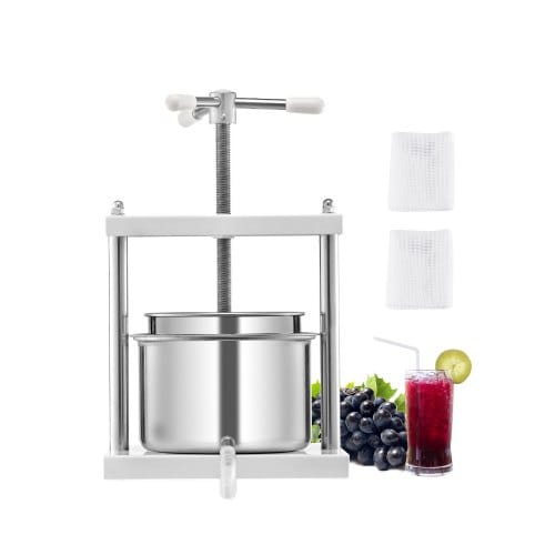 Obstweinpresse Obstmühle, (5 L) Mit 2 Edelstahlfässer, Manueller Entsafter Zur Weinherstellung, Apfelweinpresse Apfelpresse Traubenpresse Olivenölpresse Mit Dreieckigem Griff Für Küche