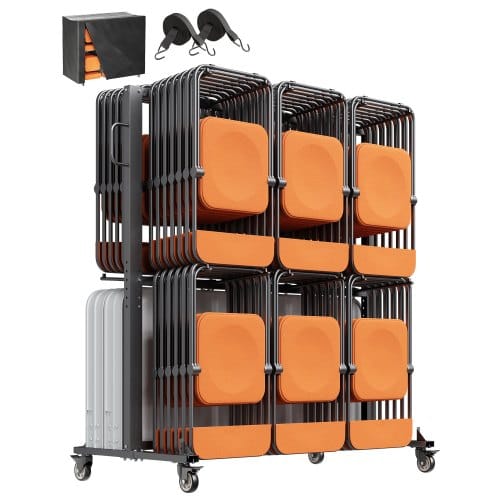 Klappstuhlständer, 361 Kg Tragkraft, Stuhlwagen Für 84 Stühle/12 Tische, Doppellagiger Stuhl-aufbewahrungswagen Mit Gummirädern Und -haltern, Großer Stuhlhalter, Mattschwarz