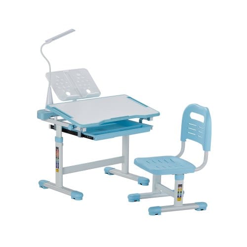 Schreibtisch Set Kinderschreibtisch Arbeitstisch Und Stuhl Höhenverstellbar (53-71 Cm) Belastbar (100 Kg) Mit Tischlampe & 0–40° Geneigten Schreibtischplatte Für Schlafzimmer Blau
