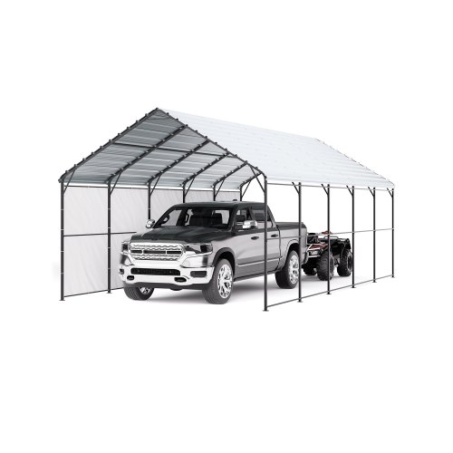 Zeltgarage, 4 X 8 X 3,15 M, Garagenzelt, Carport Mit Stahlrahmen & Dach, Autozelt-garagenschatten Mit Abnehmbaren Seitenwänden, Mehrzweck-autounterstand Für Pickup, Boot, Auto & Traktoren - Vevor