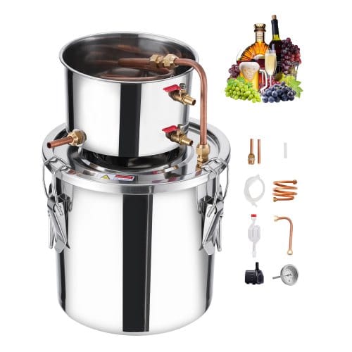 Alkoholdestillieranlage 11,4 L Edelstahl Wasseralkohol Destillieranlage Mit Kupferspule, Heimbrau-raffinations-gärungsset Mit Thermometer Und Pumpe, Für Wein Whisky Brandy, Silber