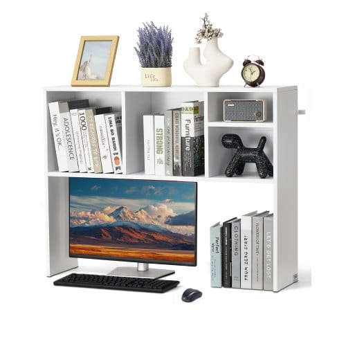 VEVOR Schreibtisch Bücherregal 1-stufiger Organizer (94 x 24 x 73 cm) Tischregale Schreibtisch Organizer Ausstellungsregal aus Spanplatten mit rutschfesten Füßen, für Büro Wohnheim, Weiß