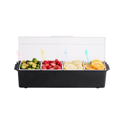 Vevor Gekühlter Gewürzbehälter Zutatenbehälter Mit 4 Fächern (800 Ml X 4) Präsentationsständer Mit Deckel Pizzastation Pizza Belagstation Obstschachtel Servieren Von Tacos Salat Obst