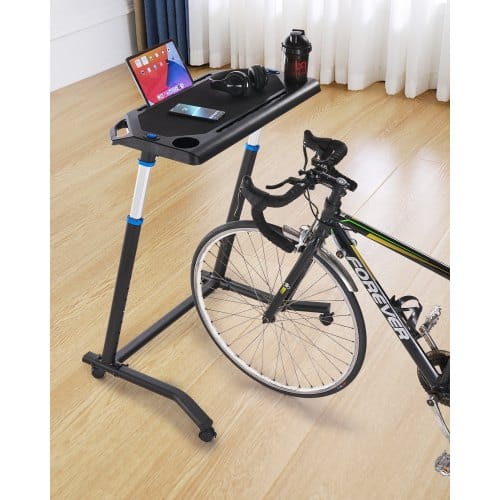 Fahrradtisch Stationärer Faltbarer Verstellbarer Fahrradtrainer- Und Laufbandtisch Mit Feststellbaren Rädern, Rutschfester Fitnesstisch Mit Mehreren Steckplätzen Für Fahrradtrainer Und Lenker