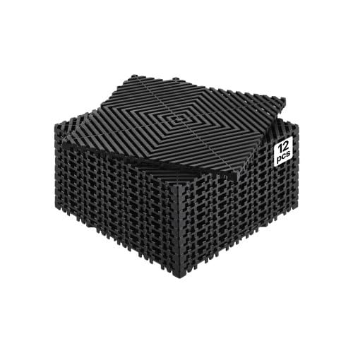 Ineinandergreifende Drainagematte 31 X 31 Cm Modulares Ineinandergreifende Matten, 12 Stk. Zusammensteckbare Drainagematten, Rutschfeste Schwarze Bodenfliesen & Duschmatte, Für Garage Garten