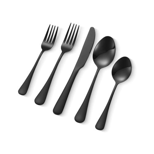 30-teiliges Besteckset Aus Lebensmittelechtem Edelstahl, Hochglanzpoliertes Essbesteck-set, Spülmaschinenfestes Essgeschirr, Service Für 6 Personen, Inkl. Messer Gabel Löffel Schwarz
