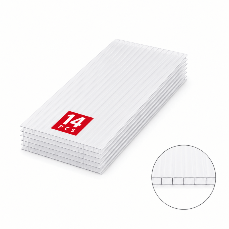 14er Pack 4mm Polycarbonatplatten - 2000x1050mm Hohlkammerplatten Transparent