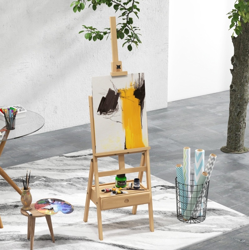 Staffelei 43,5 X 43 X 190 Cm Aus Naturholz, Verstellbar Und Klappbar – Meubliv