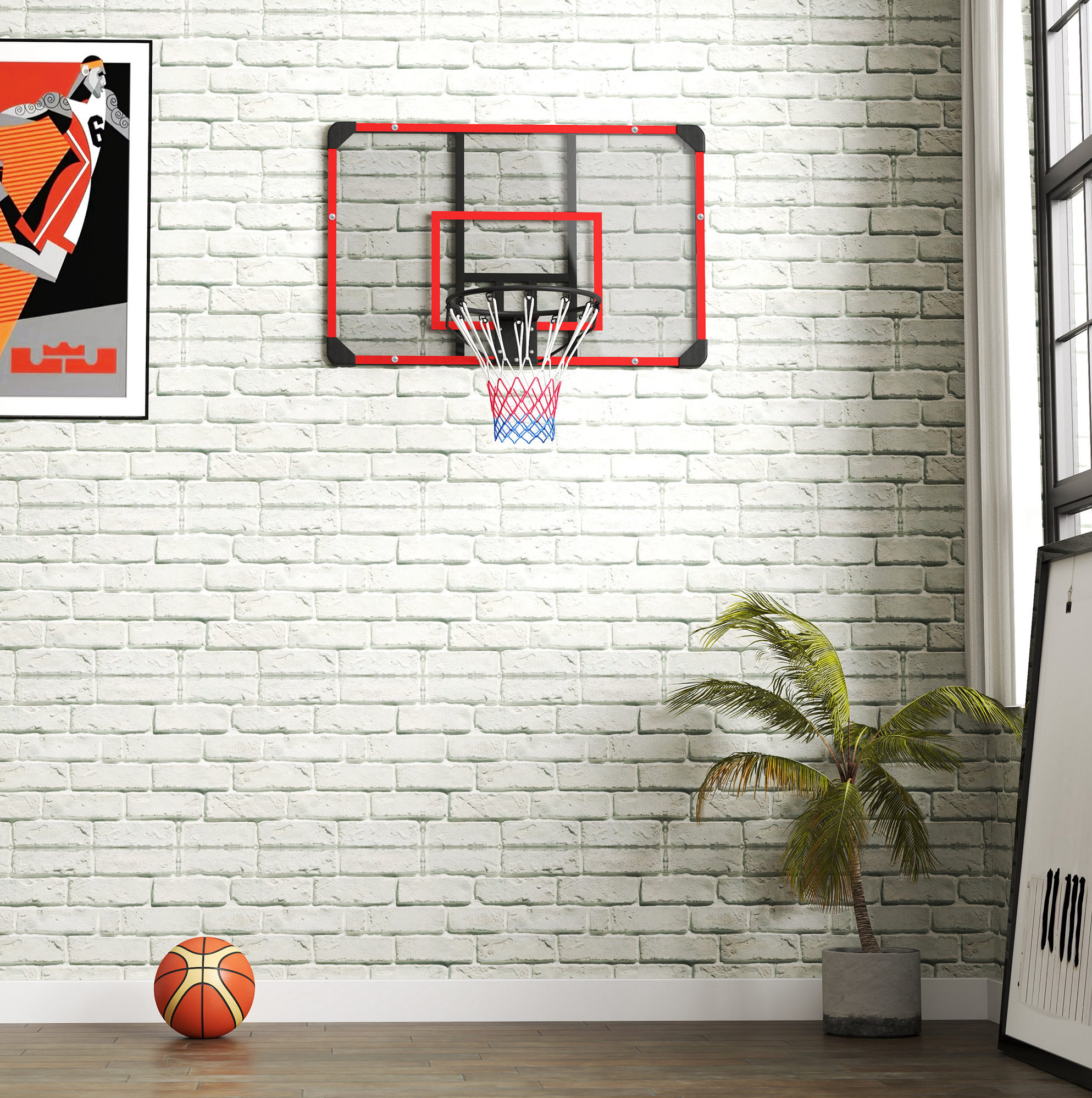 Wand-basketballkorb 113x73x45 Cm Aus Stahl In Schwarz Und Rot, Stabil Für Außen – Meubliv