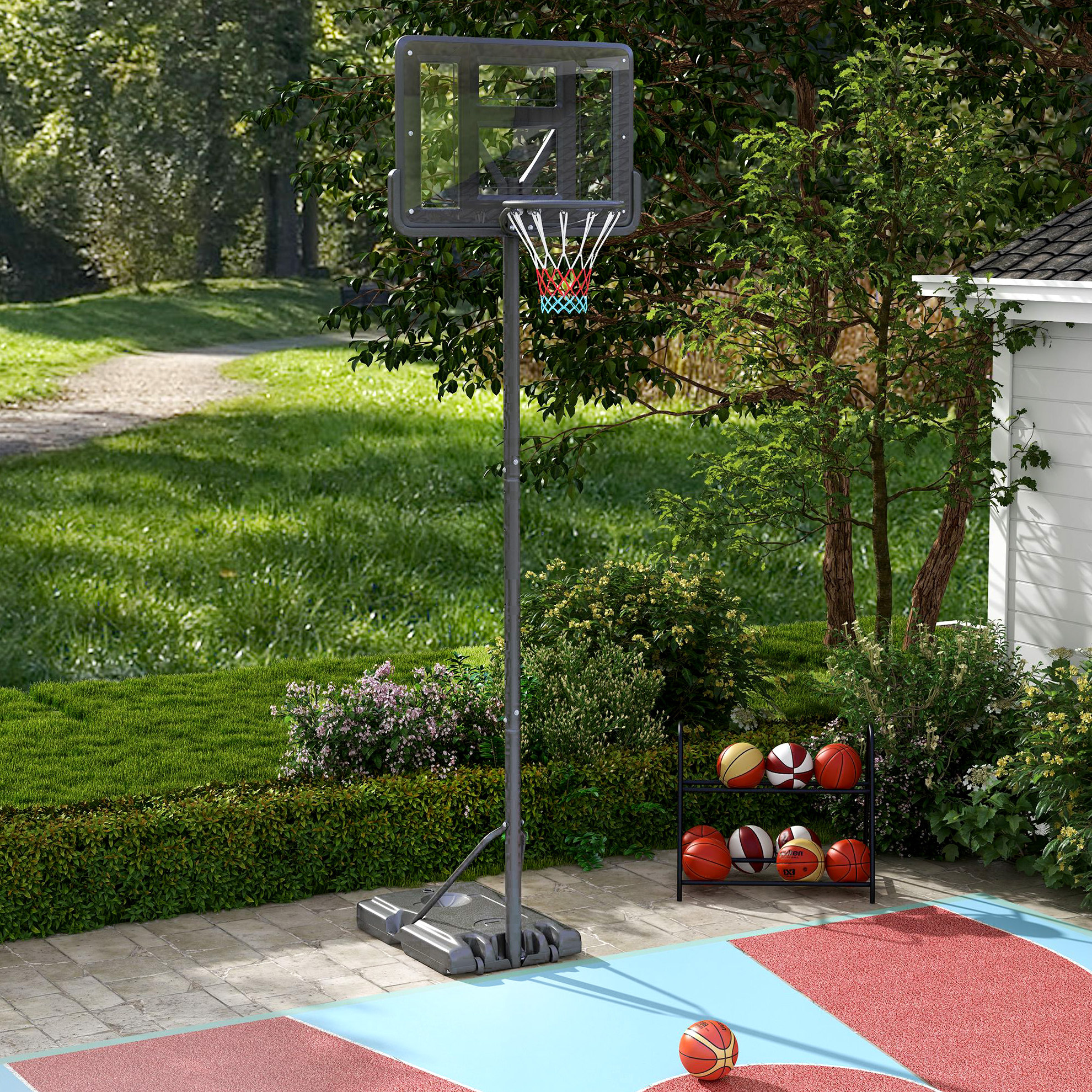 Basketballkorb Auf Ständer 111x79x370 Cm Aus Schwarzem Metall, Mobil – Meubliv