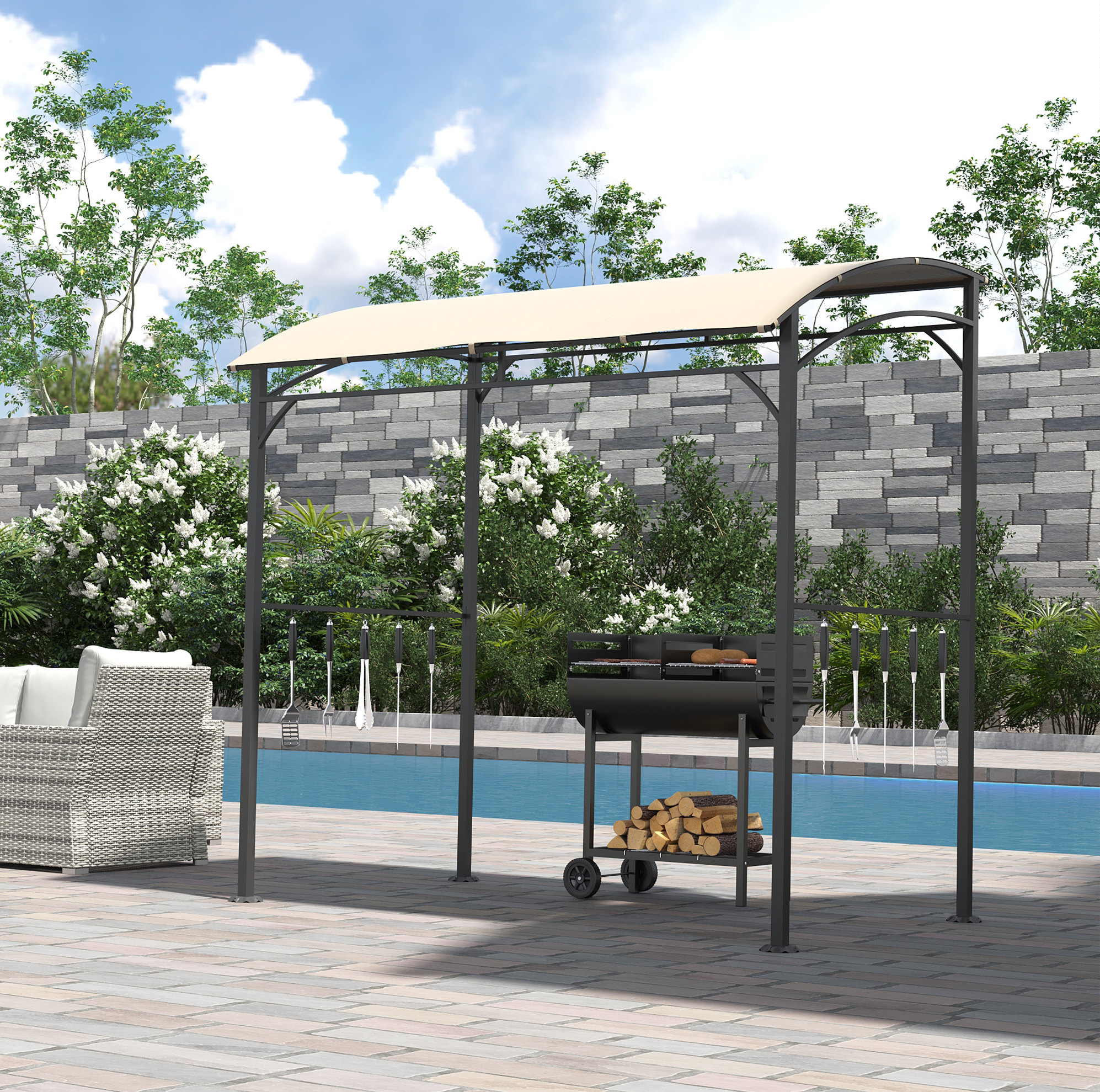 Grillpavillon 215x150x220 Cm Aus Stahl Und Polyester, Beige, Mit 10 Haken – Meubliv