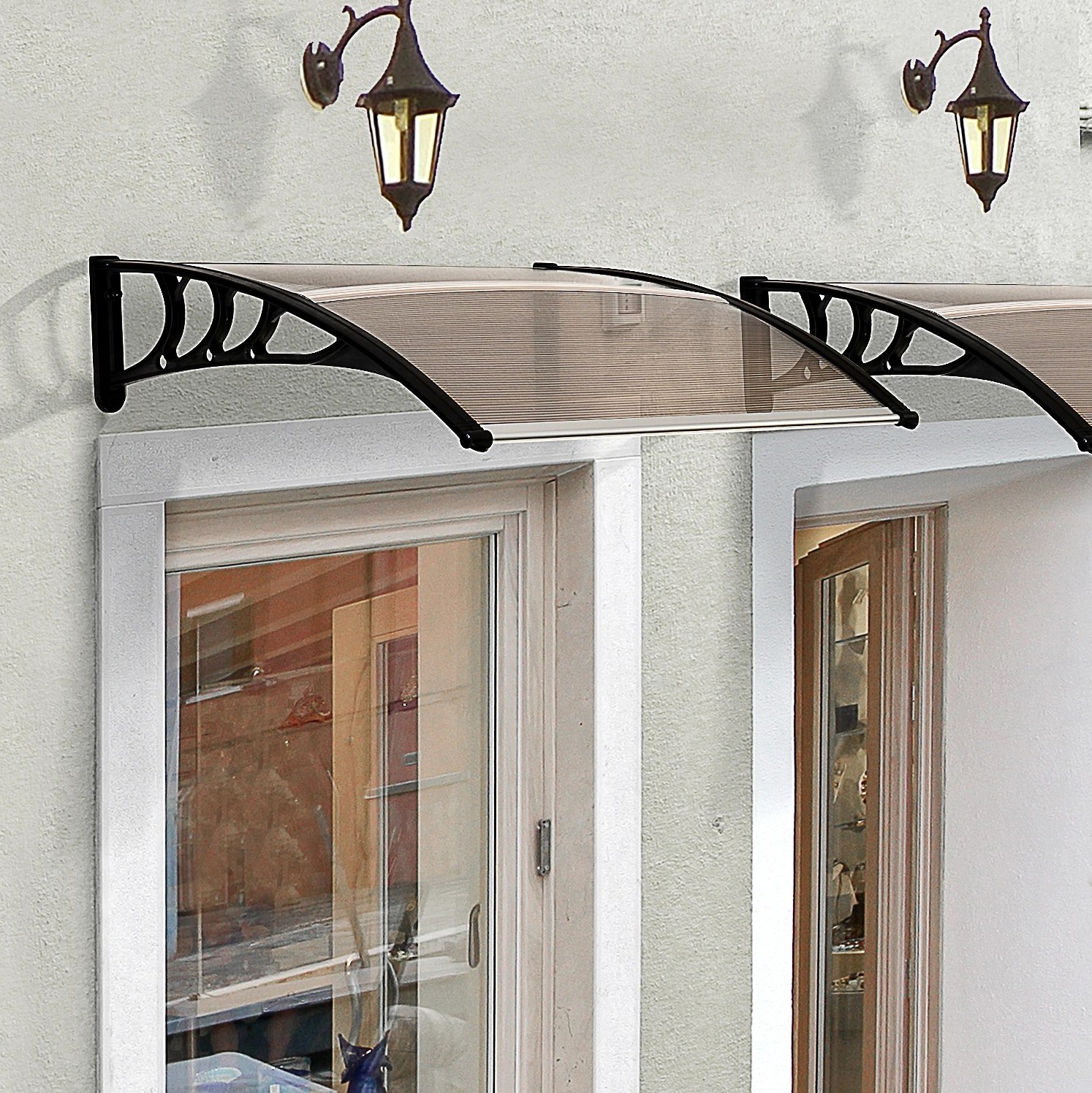 Türvordach 120x75x23 Cm Aus Polycarbonat Und Aluminium, Braun – Meubliv