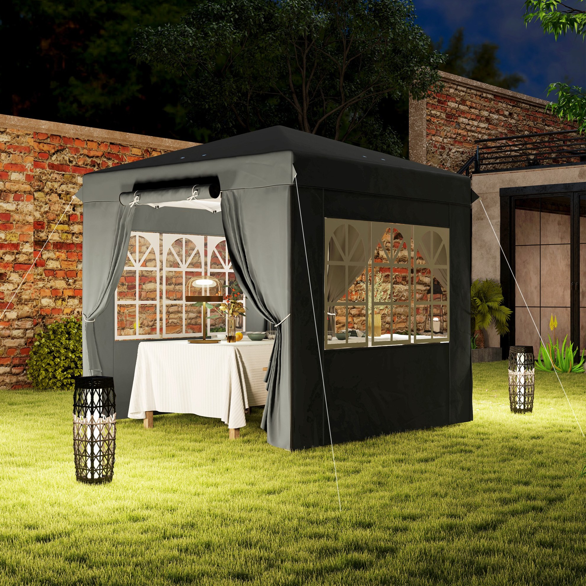 Pop-up Pavillon 2,5 X 2,5 M Aus Dunkelgrauem Polyester, 4 Seiten, Für Den Garten – Meubliv