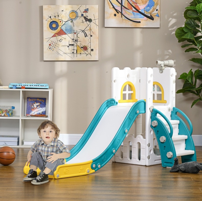 Kinder-rutsche 70x177x92 Cm Aus Gelbem Kunststoff, 4-in-1 – Meubliv