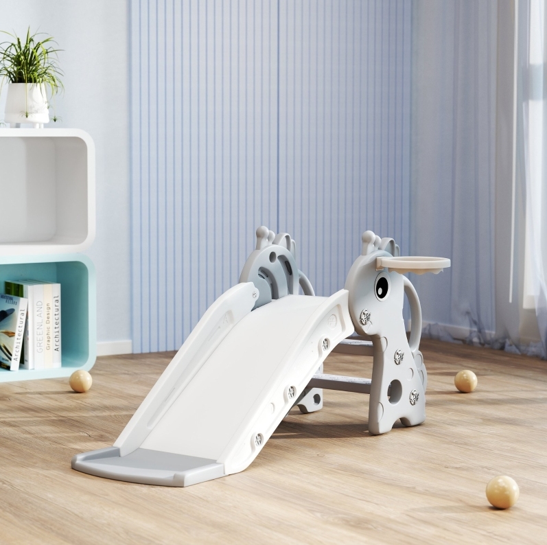 3-in-1 Kinderrutsche 106 X 51,5 X 52 Cm Aus Grauem Kunststoff Mit Korb – Meubliv